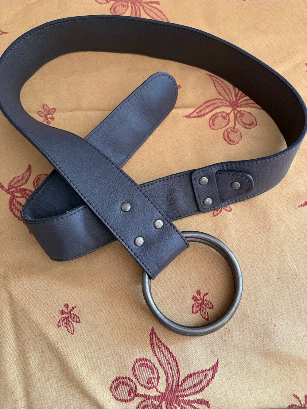 Wide Dark olive grey Leather Ring Belt for women